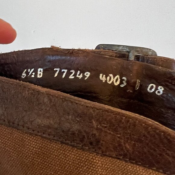 Frye Paige Short Riding Boots Brown Canvas & Leather Pull On Mid Calf 6.5 (READ) - Picture 9 of 15